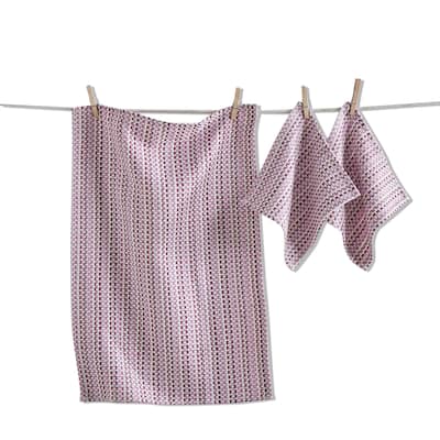 Variegated Purple Dishtowel and Cloth Set - Cotton Kitchen Towels for Everyday Use - Machine Washable