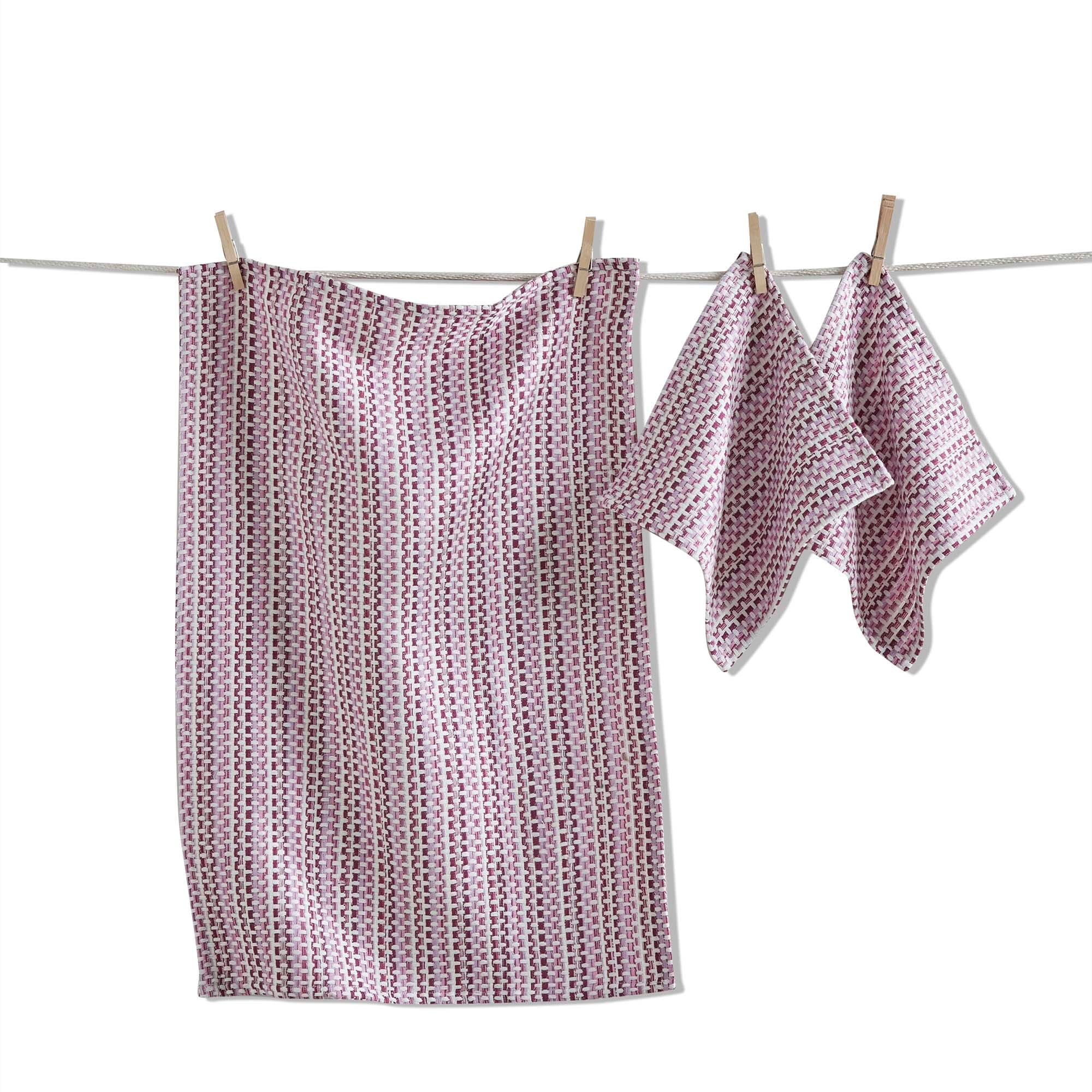 Variegated Purple Dishtowel and Cloth Set - Cotton Kitchen Towels for Everyday Use - Machine Washable