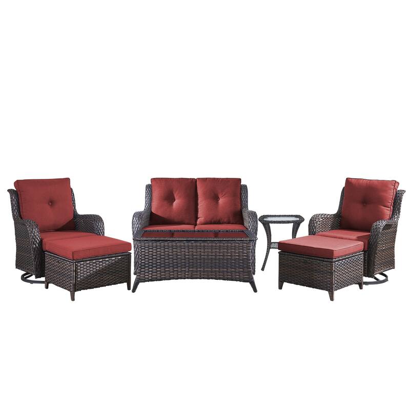 Pocassy Outdoor 7PCS 2-Seat Sofa Swivel Chairs Table Ottoman