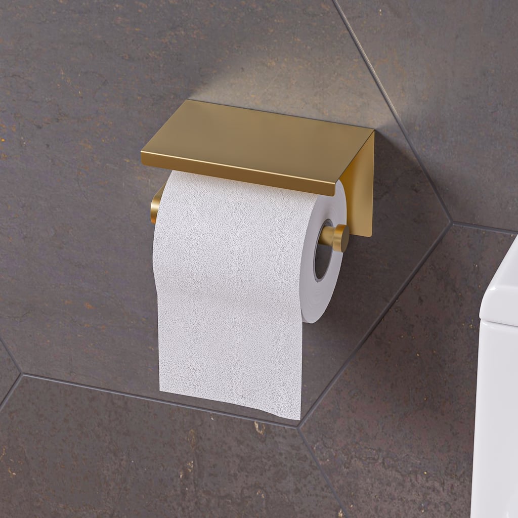 ALFI brand ABTPP66-BG Brushed Gold PVD Stainless Steel Toilet Paper Holder with Shelf