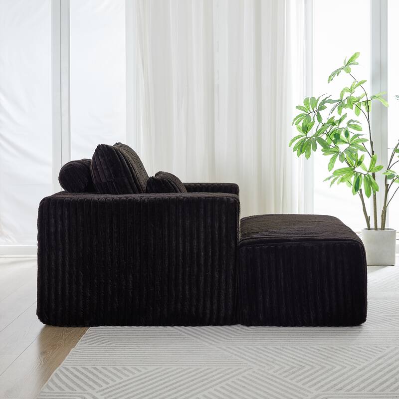 Modern 62.5" Corduroy Sponge Sofa with Removable Footrest, No Assembly Required, Cozy Sleeper Chair for Indoor Spaces