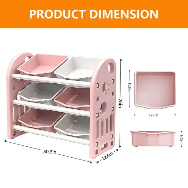 dimension image slide 3 of 4, Multi-functional Kids Toy Storage Organizer with HDPE Shelf and 6 Bins
