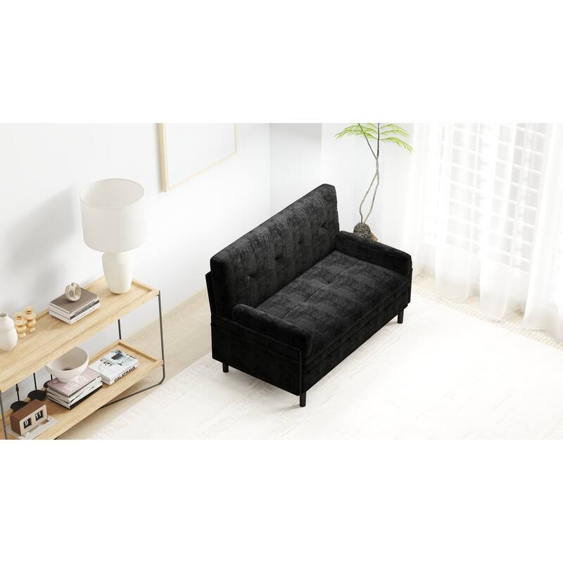 Roomfitters, Corduroy 2-Seater Sofa Sleeper, Convertible Loveseat with Recline Function and Armrests, Modern Small Sofa Bed