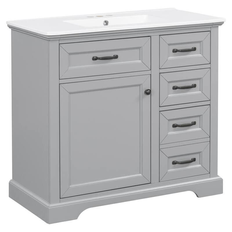Roomfitters 36" Bathroom Vanity with Ceramic Sink, 2 Tip-out Drawers and Smart Storage Organizer