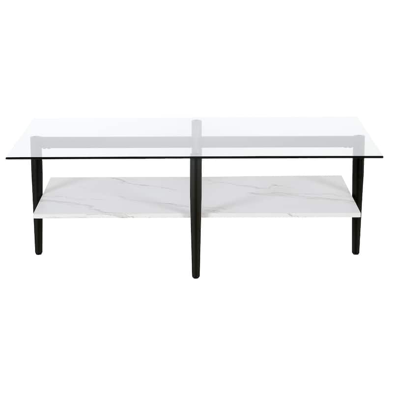 47-Inch Black Coffee Table with Functional Storage Shelf - 47” x 22” x 17” - Black