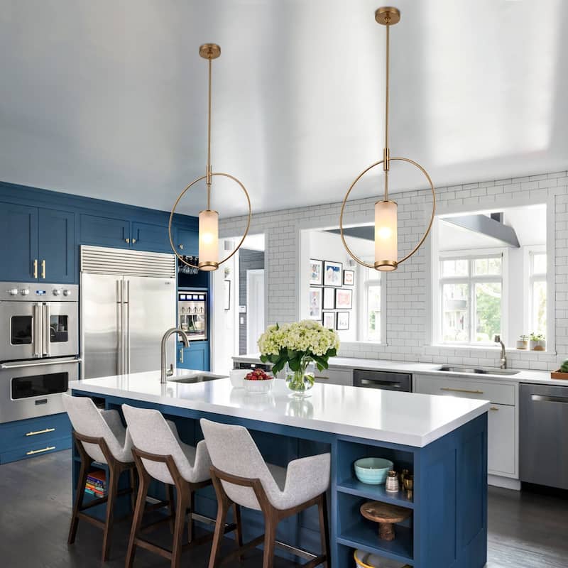 20" Modern Fashion Spherical Gold Ring Metal & Glass Hanging Light Pendant Lighting - Brass