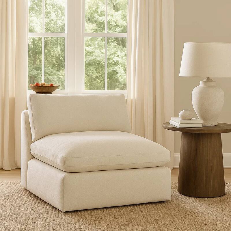 Elize Modular Armless Accent Chair, Beige Polyester, Plush Cushioning