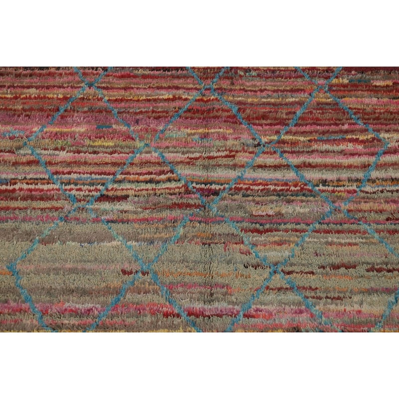 Striped Trellis Moroccan Area Rug Handmade Wool Carpet - 5'8" x 9'9"