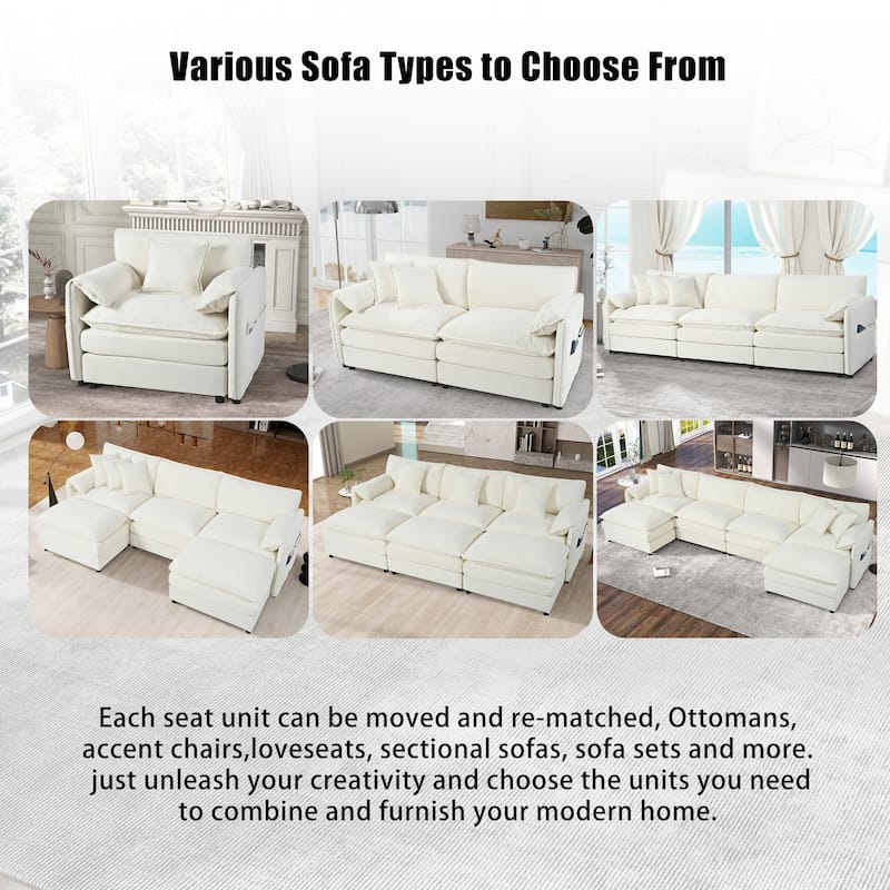 109.45" Chenille Upholstered L-Shaped Modular Sectional Sofa with Double-Layer Cushions, DIY Combination