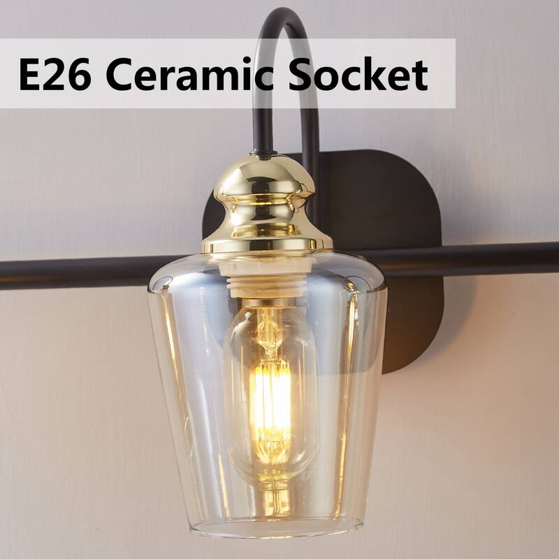 3 Light Industrial Bathroom Vanity Lamp with Crystal/Glass Lampshades - 22.25