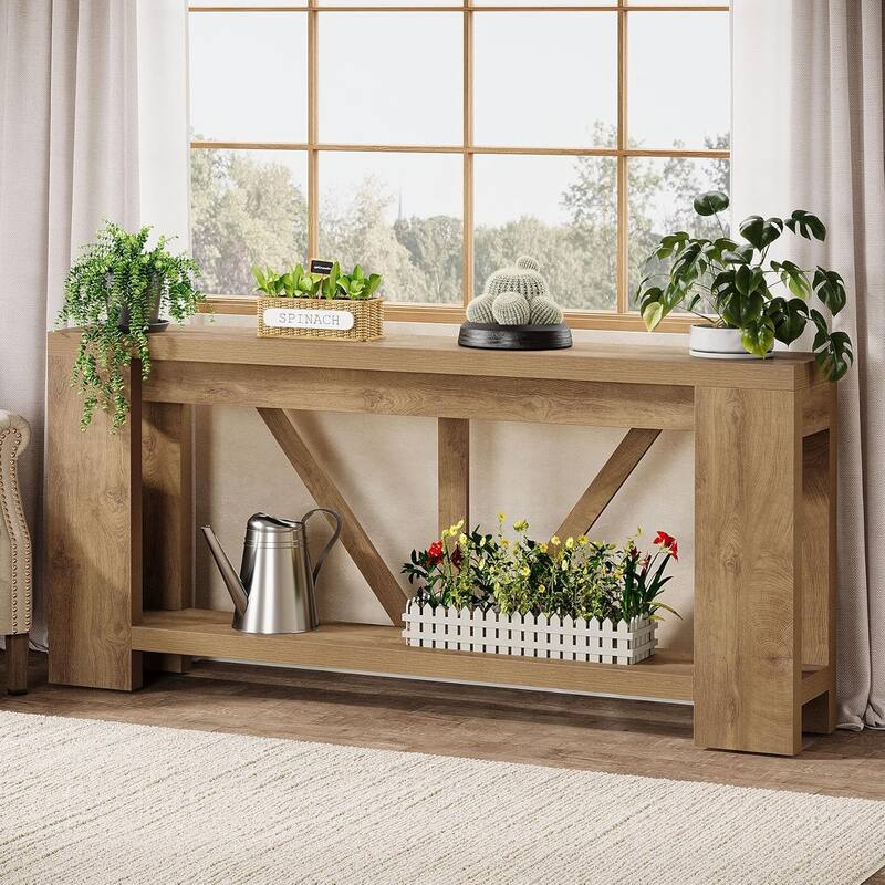 70.9-Inch Extra Long Console Table, 2-Tier Farmhouse Sofa Table Behind Couch
