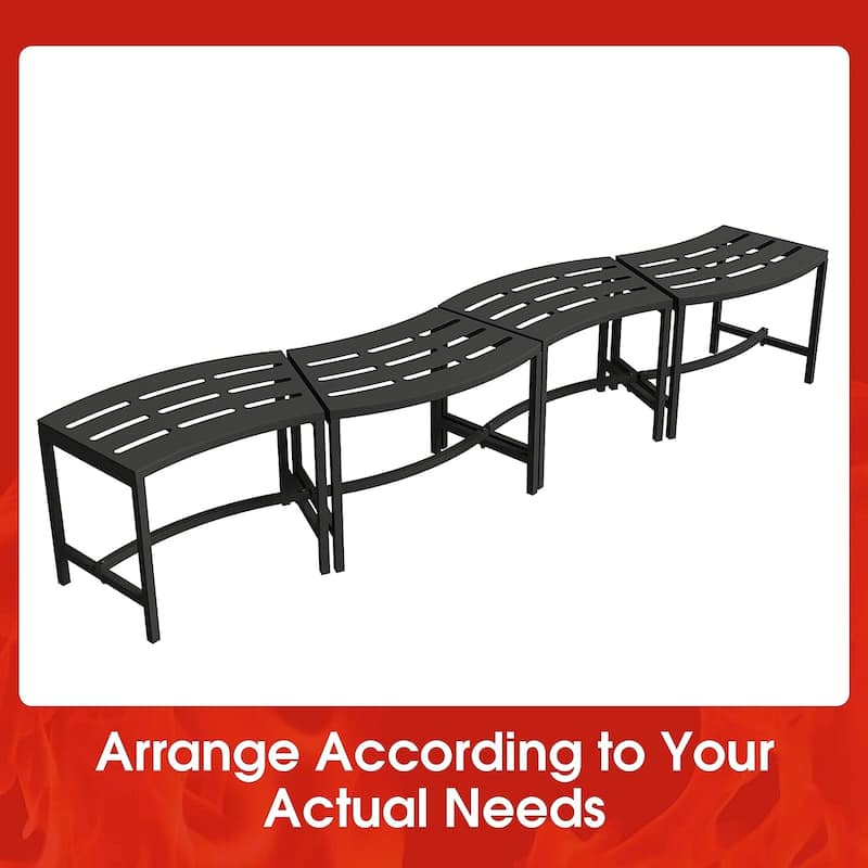 Curved Fire Pit Bench Set of 4,Metal Outside Bench Fire Pit Seating