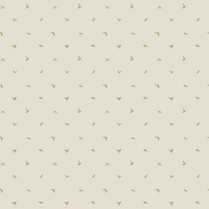 Galerie Wallcoverings Kitchen Recipes Petite Floating Leaf Design Vinyl on Non-woven Matte Wallpaper Roll - 33 feet x 21 inches - Green/Beige