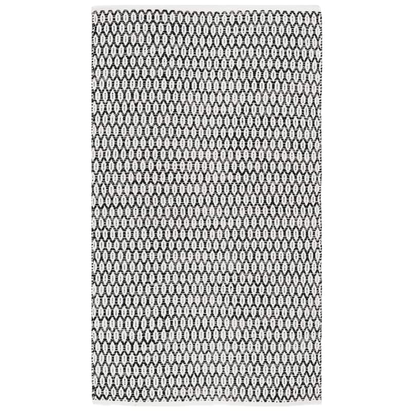 SAFAVIEH Handmade Flatweave Montauk Cassidy Casual Cotton Rug - 2'3" x 5' - Black/Ivory