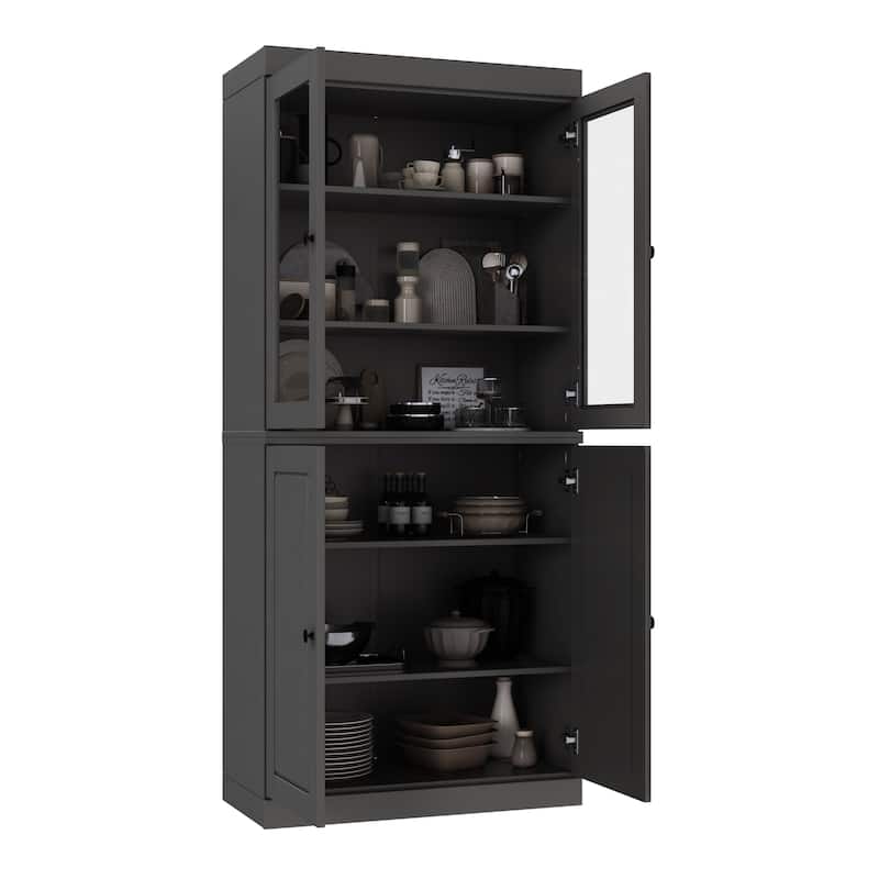Palace Imports 100% Solid Wood Pantry Cabinet with Frosted, Clear Glass or Solid Doors and Adjustable Shelves