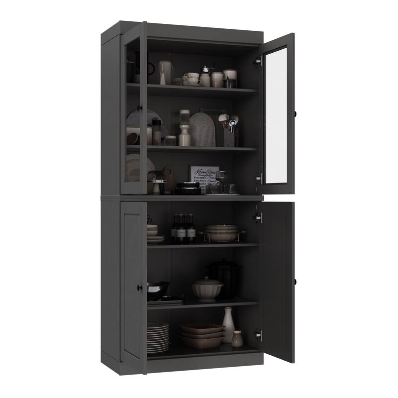 Palace Imports 100% Solid Wood Pantry Cabinet, Raised Panel & Clear Glass Doors, Adjustable Shelves, 32" Wide, 71.5" Tall