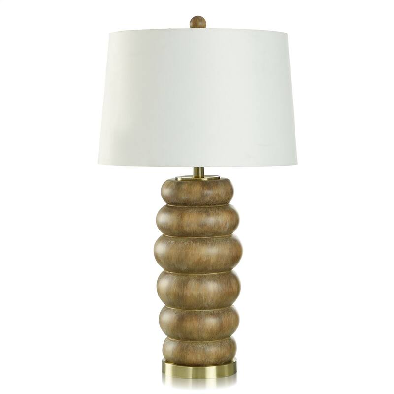 Lizzie - Bubble Base Shape - White Linen Shade - Brown