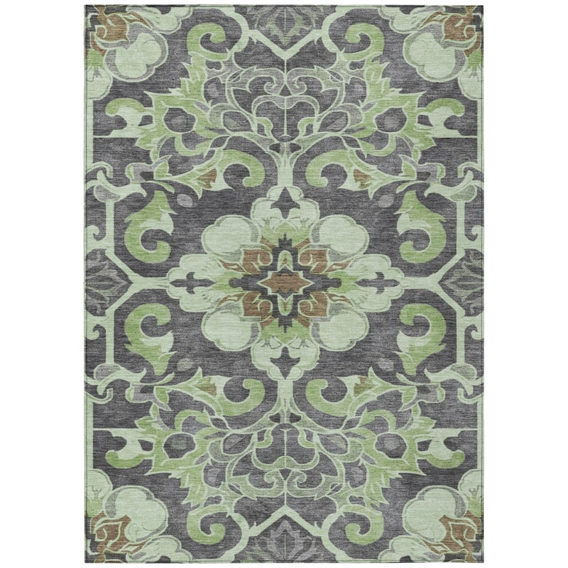 HomeRoots Damask Traditional Rectangle Outdoor Rug