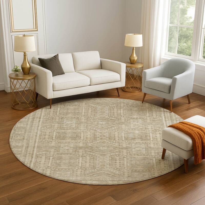 Premium Washable Super Soft Traditional Global Mayfield Rug - Beige - 8' x 8'