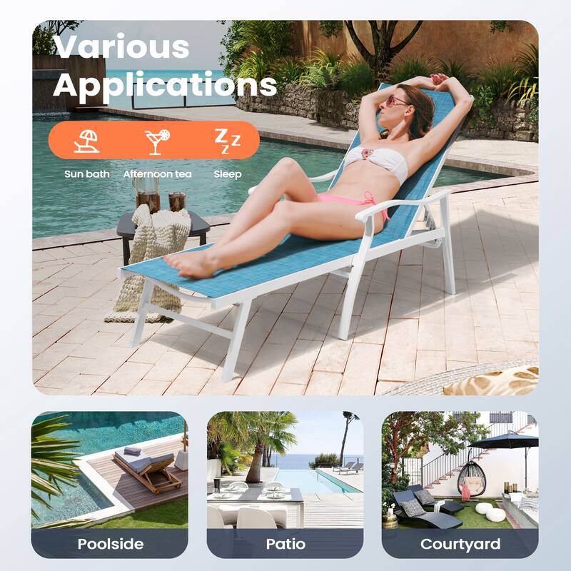 Pellebant 2PCS Patio Aluminum Adjustable Chaise Lounge Chair