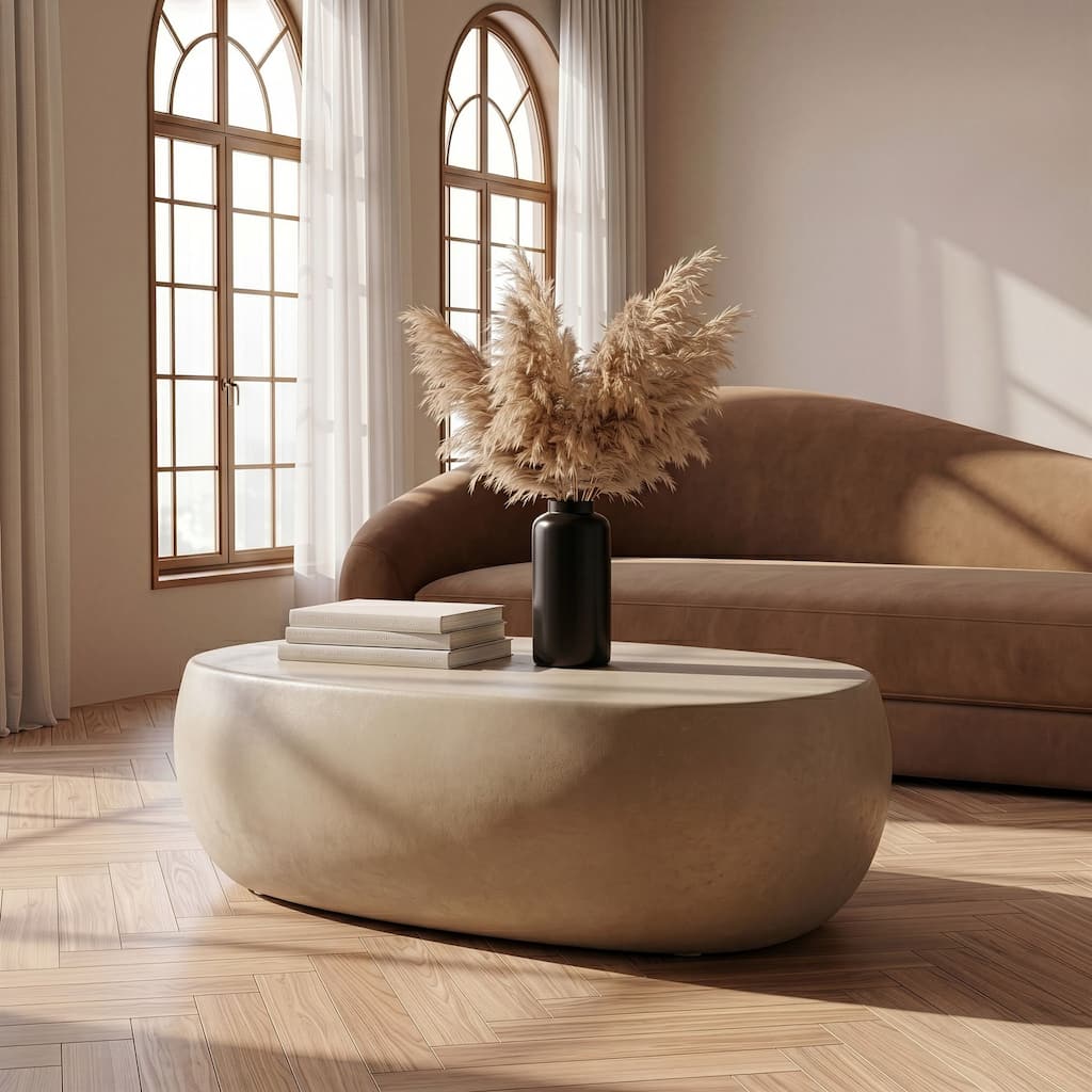 Denny Modern Beige Fiberform Oval Coffee Table
