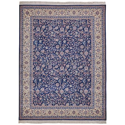 EXQUISITE RUGS ONE-OF-A-KIND Super Fine Kashan Hand Knotted Navy/Beige Rug - 9'3"x12'3"