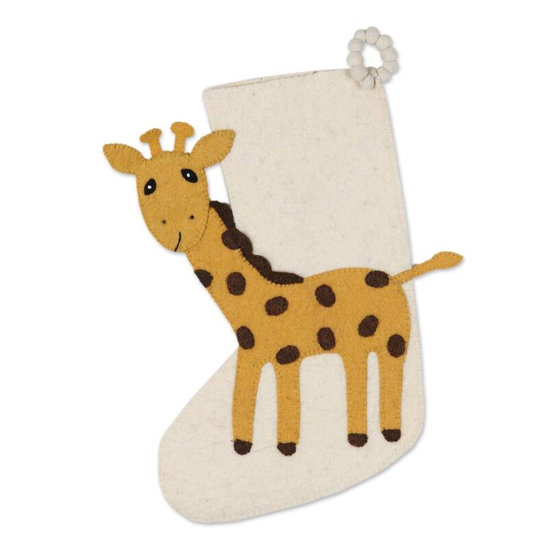 Novica Handmade Holiday Giraffe Wool Christmas Stocking