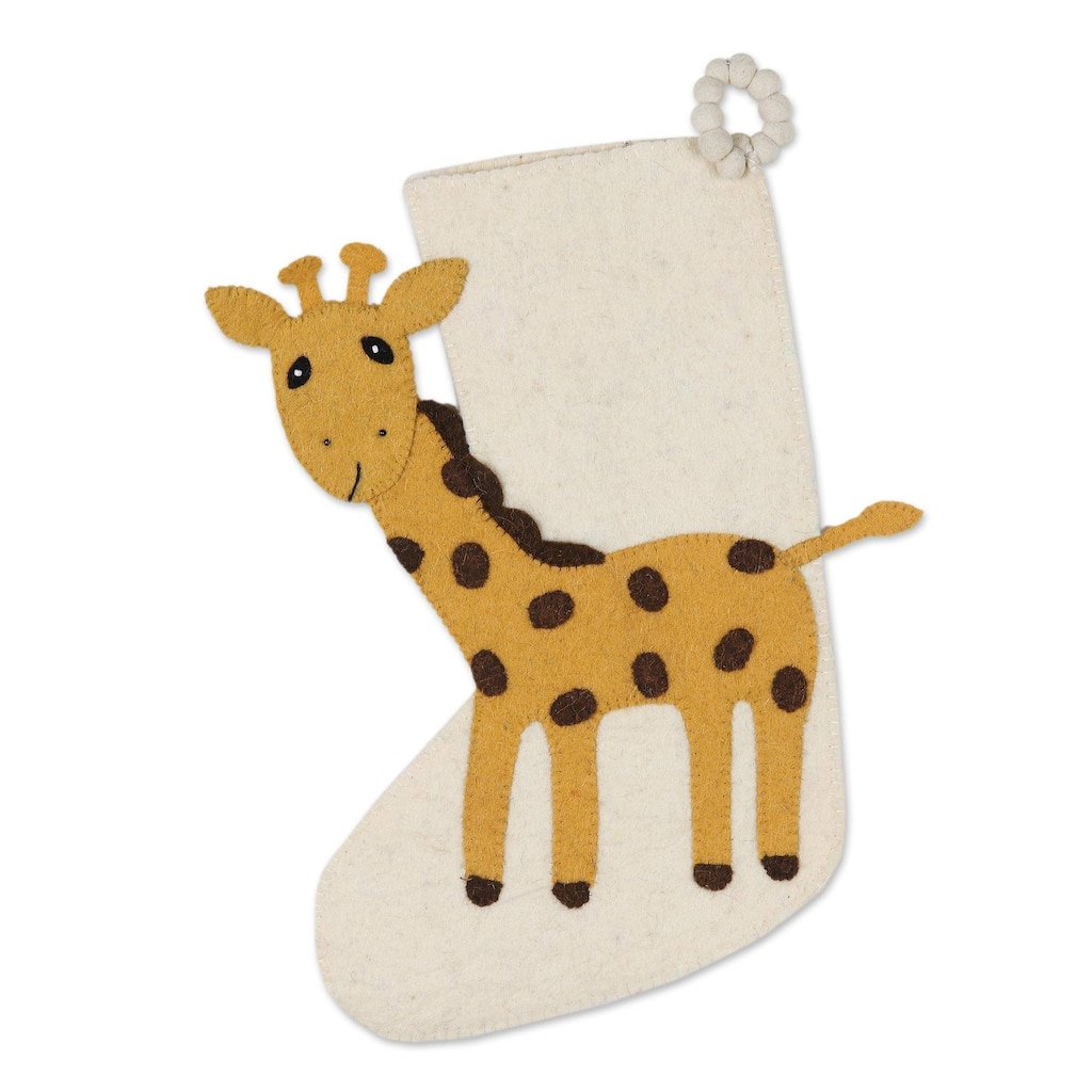 Novica Handmade Holiday Giraffe Wool Christmas Stocking