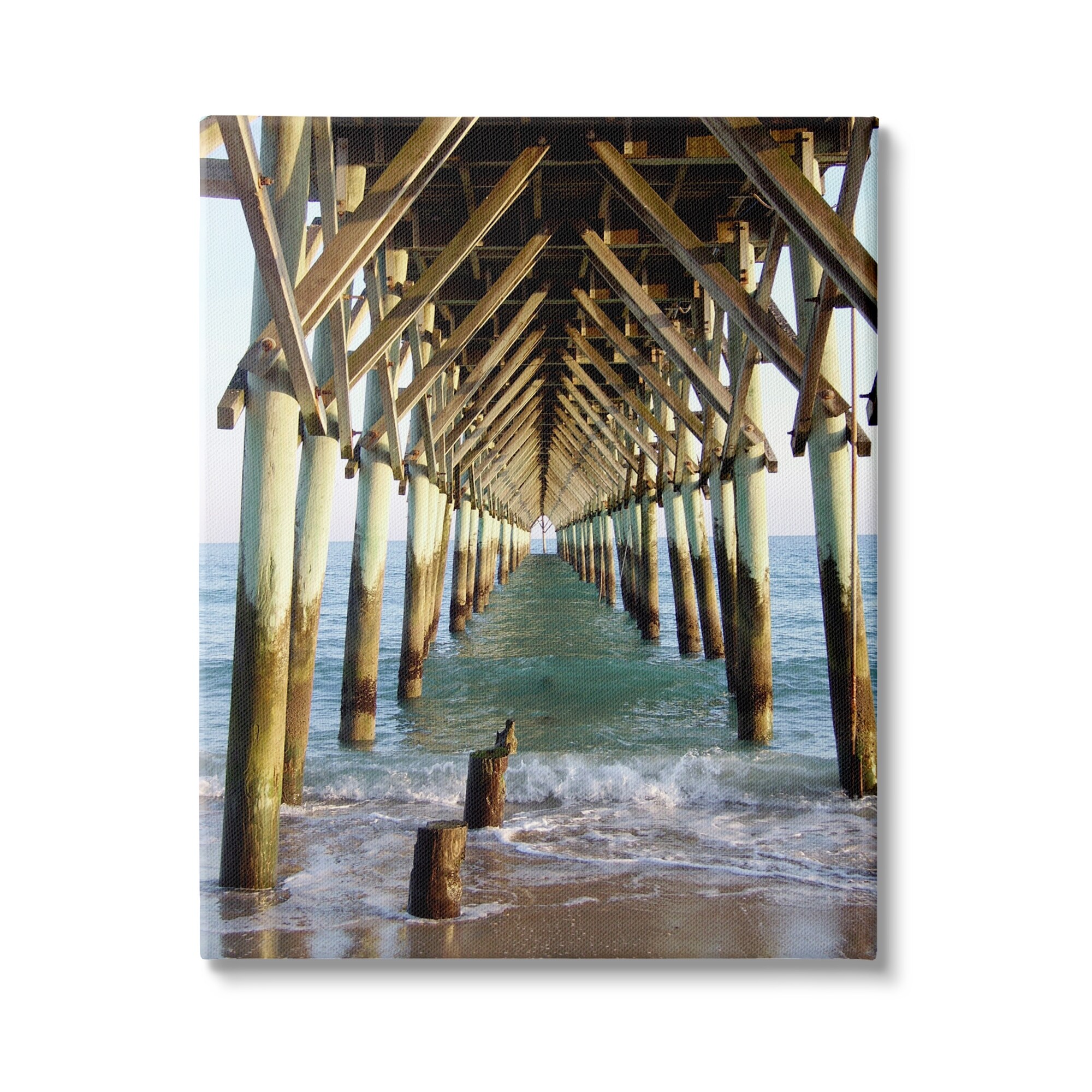 Stupell Weathered Beach Pilons Ocean Waves Under Tall Dock-image