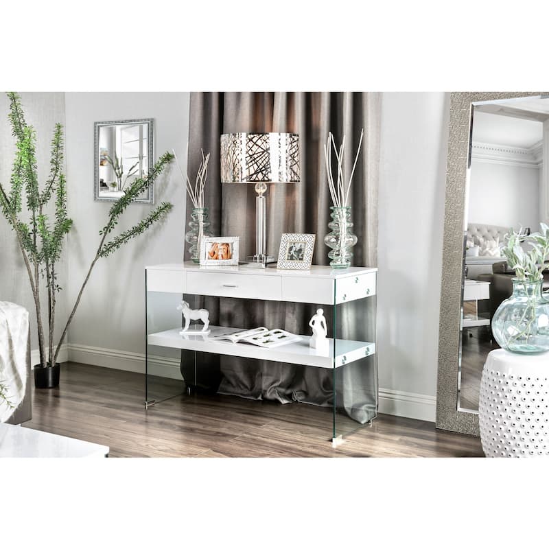 Leden Contemporary 47-inch Wood 1-Shelf Sofa Table by Furniture of America - White