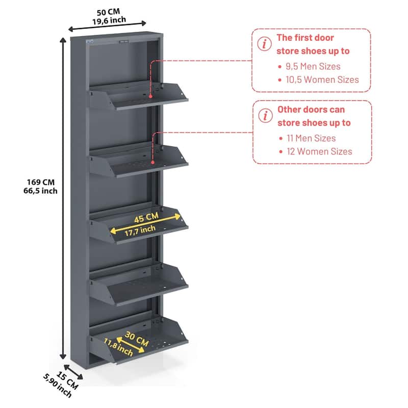 Antibacterial 5 Tier metal shoe cabinet front holes