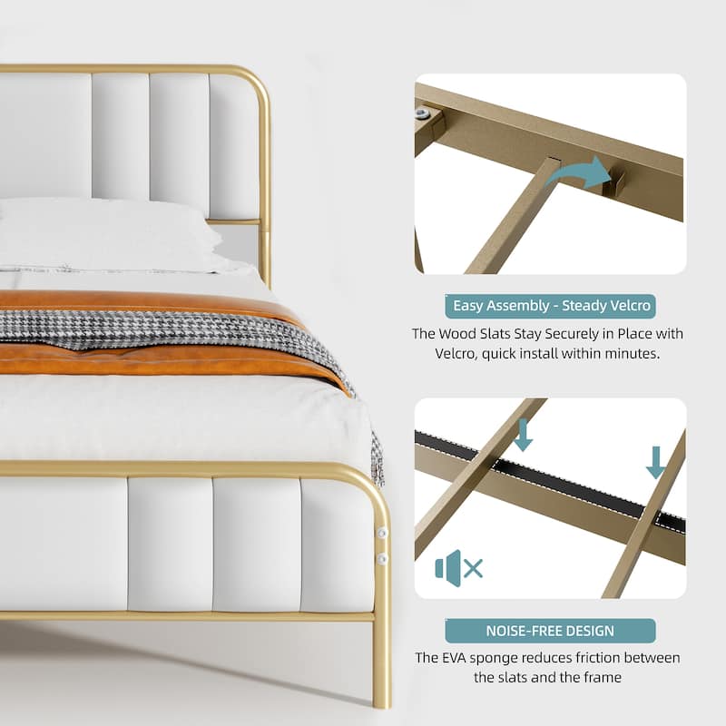 Futzca Bed Frame with Velvet Fabric Headboard