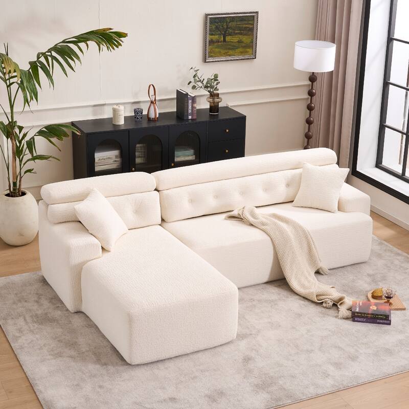 Full Compression Sponge L-Shape No-Assembly Chenille Convertible Chaise Sectional Sofa