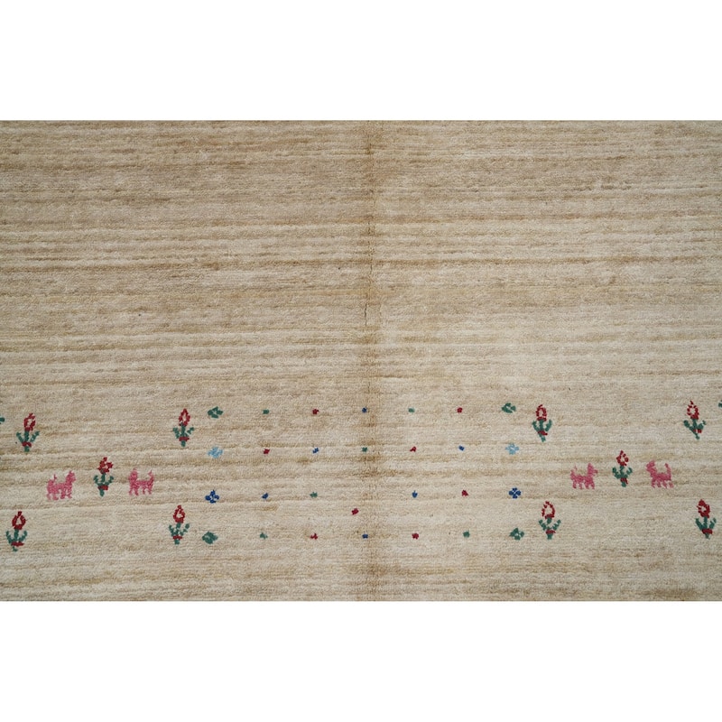 Hand Knotted Oriental Viscose Silk Carpet Tribal Animal Pictorial Beige & Ivories Gabbeh Area Rug - 11' 8'' X 8' 10''