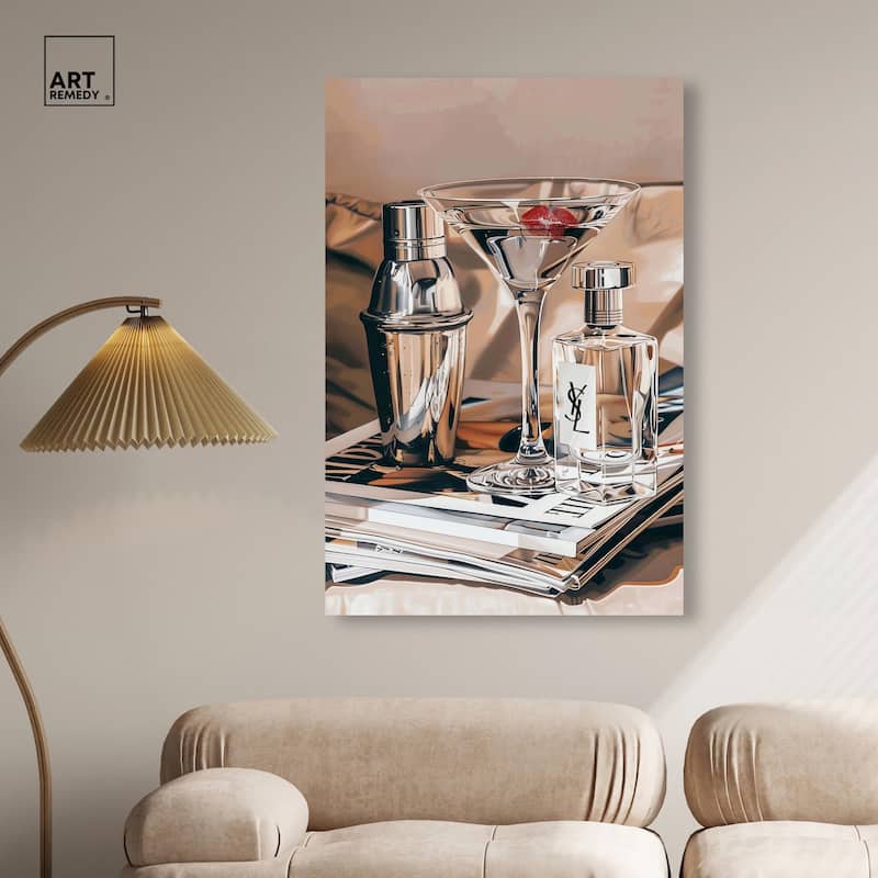 Martini Magazine Stack Canvas by Art Remedy, Gallery Wrapped