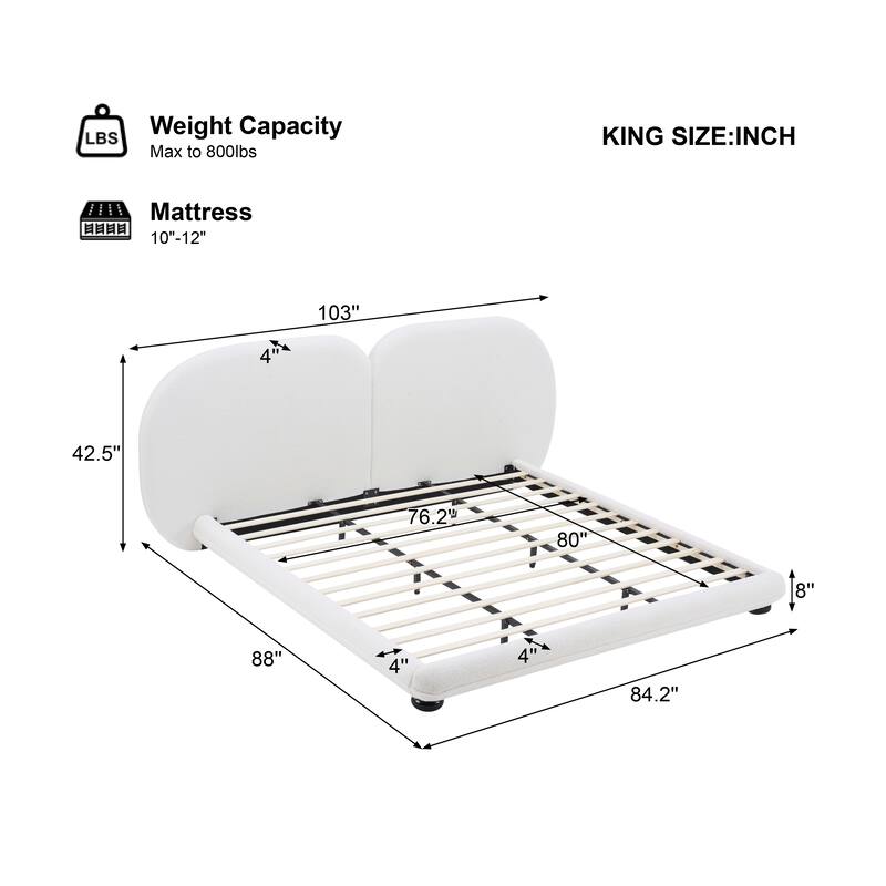 Christopher Knight Home - Lunara Modern Teddy Fleece Upholstered Platform Bed Frame with Split Headboard, Heavy-Duty Support