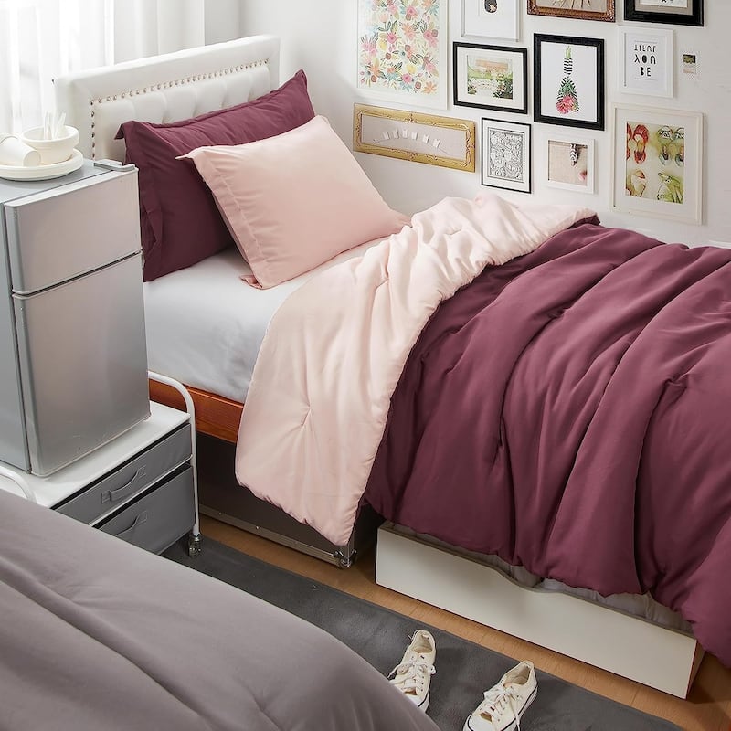 Dorm Haul® - Cozy College Comforter Set - Twin XL Reversible Bedding - Windsor Wine and Pale Dogwood