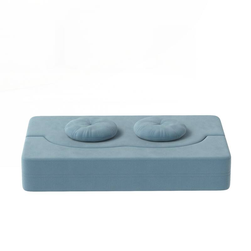 Modern Floor Sofa with 2 Pillows,Convertible Plush Corduroy Foam-Filled Sleeper Sofa Bed