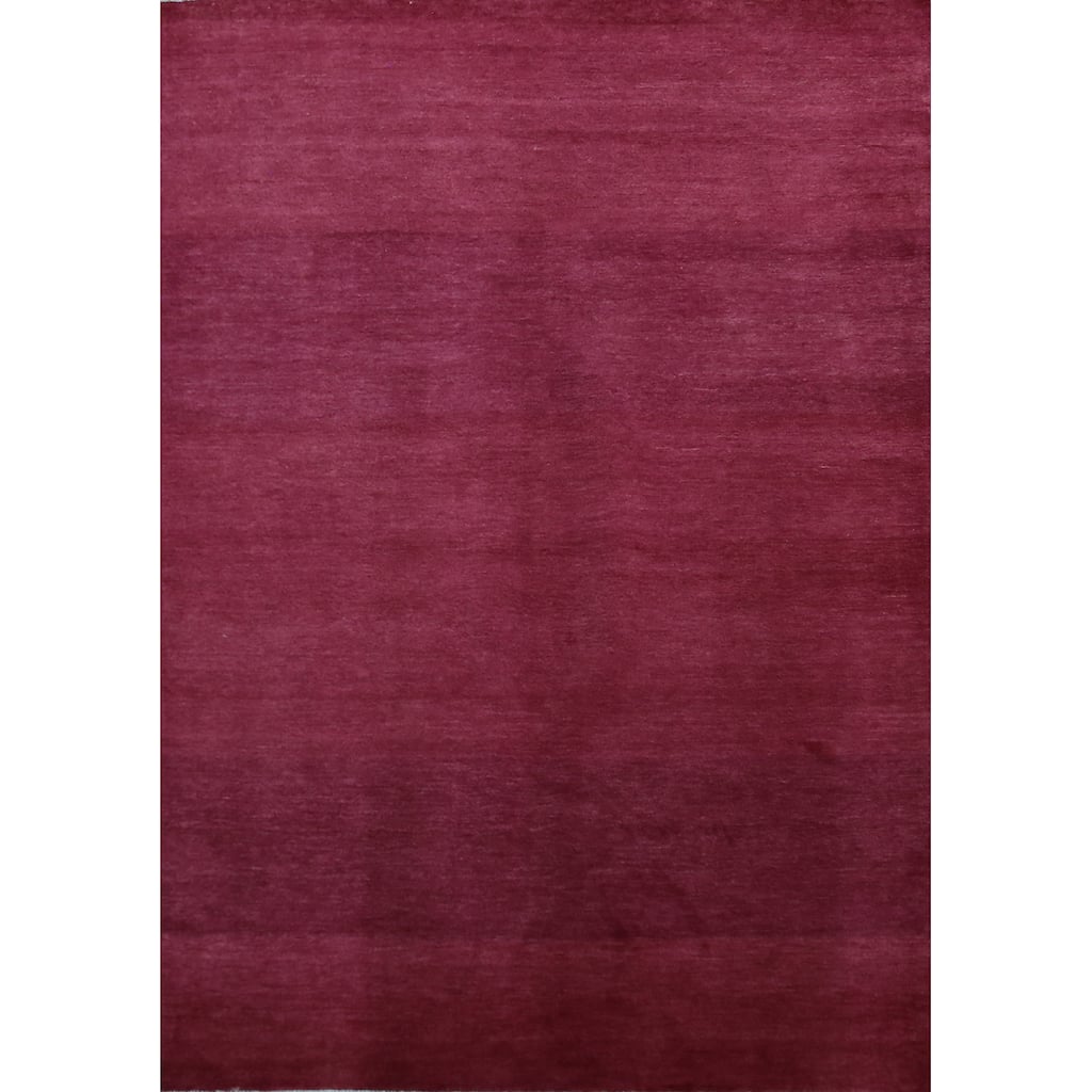 Hand Knotted Oriental 100% Wool Carpet Modern Solid Pink Gabbeh Area Rug - 9' 2'' X 6' 1''