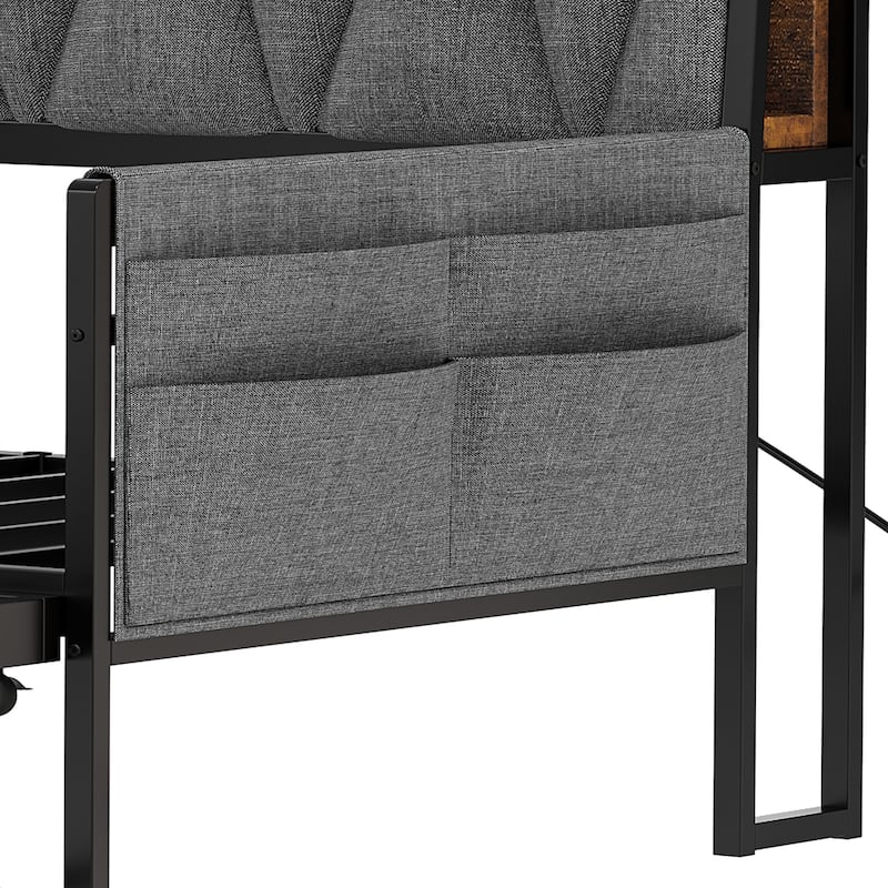 Moasis Twin Size Daybed with Trundle,Heavy Duty Metal Bed Frame with RGB LED Lights and Bookcase Headboard with Charging Station