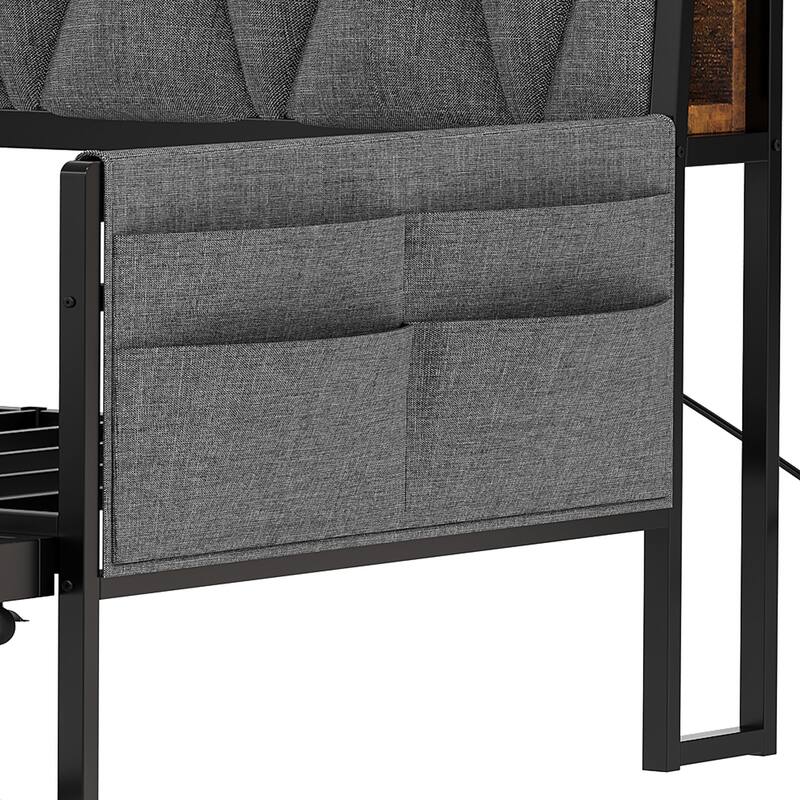 Twin Size Daybed with Trundle Heavy Duty Metal Frame RGB LED Lights Bookcase Headboard and Charging Station
