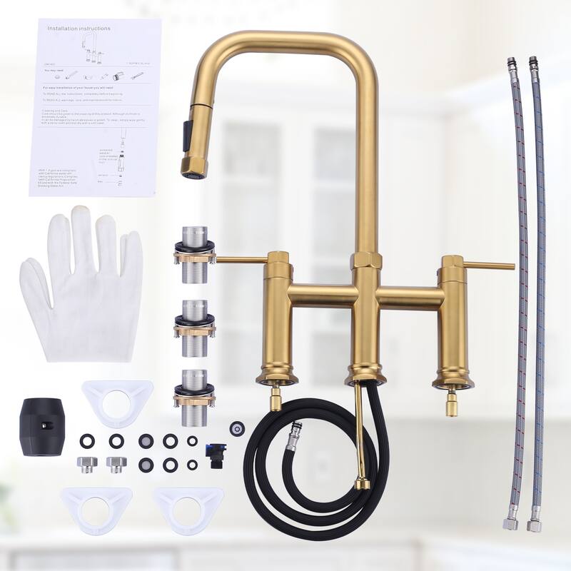 WOWOW Double Handle Pull Down Kitchen Faucet