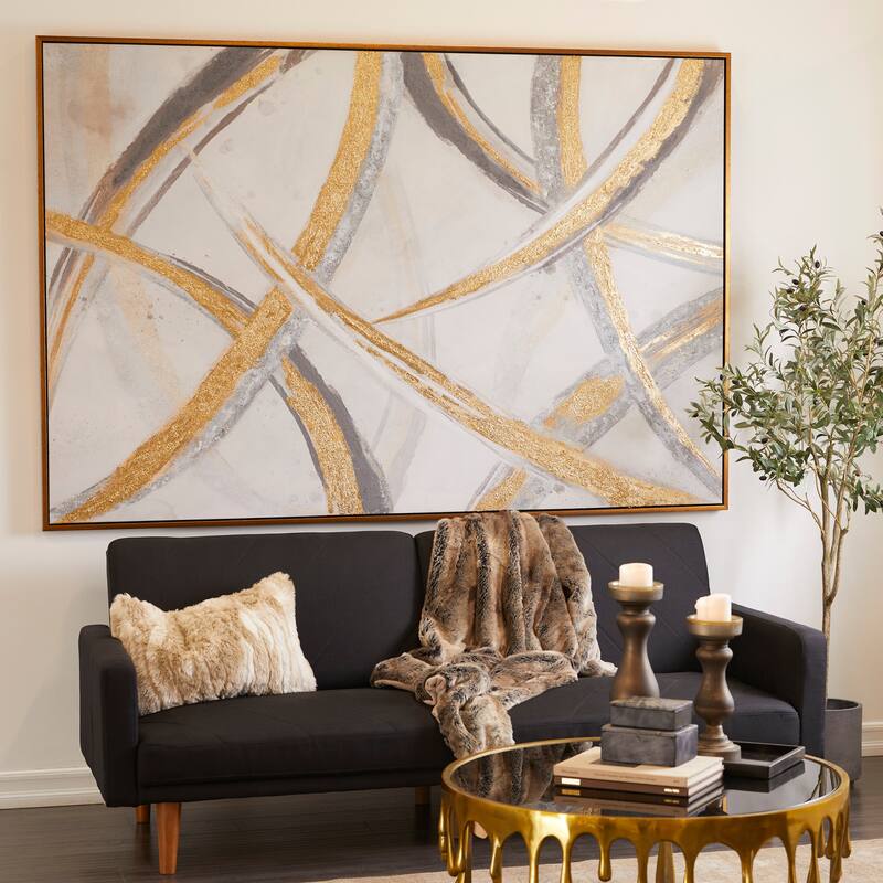 Canvas Abstract Framed Wall Art with Gold Frame - Gold - Roche River Decor
