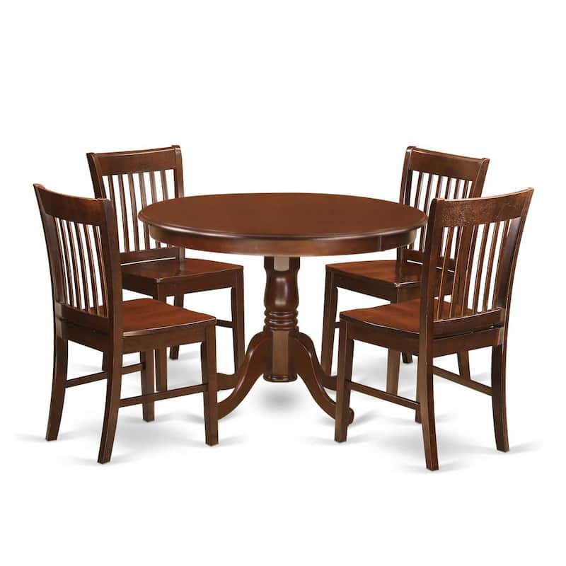 HomeStock 5-Pc Mahogany Finish Solid Wood Top Dining table with 4 Chairs