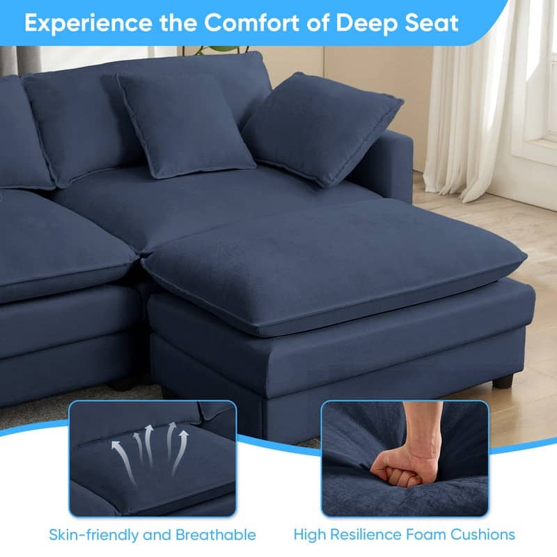 Mixoy 113''U-Shaped Modular Sectional Sofa, 5-Seat Cloud Couch with 2 Ottomans,Modern Chenille Sleeper Sofa,Deep Seat Couches