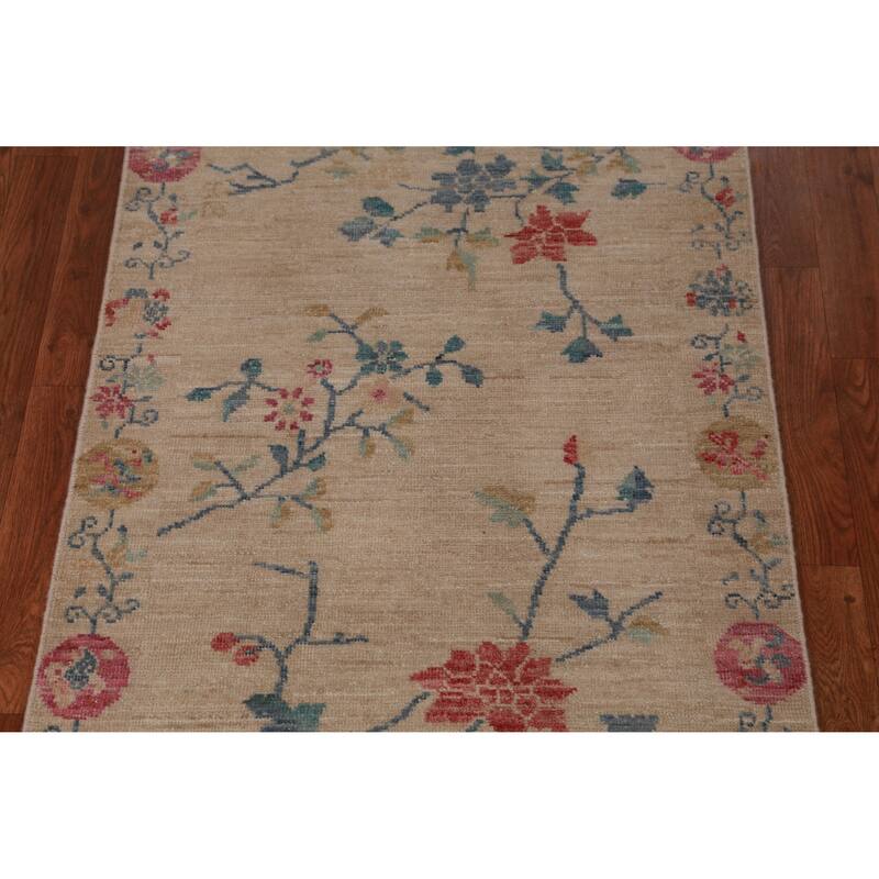 Hand Knotted Oriental 100% Wool Carpet Traditional All-Over Beige & Ivories Art Deco Area Rug - 6' 5'' X 2' 10''