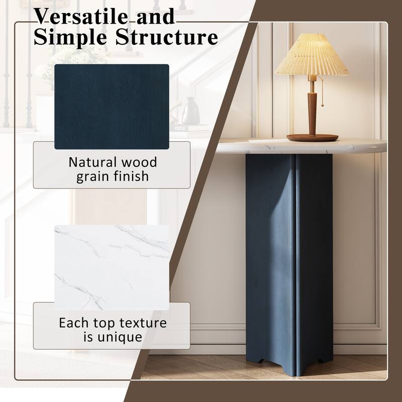 Narrow Console Table with Oval Faux Marble Top