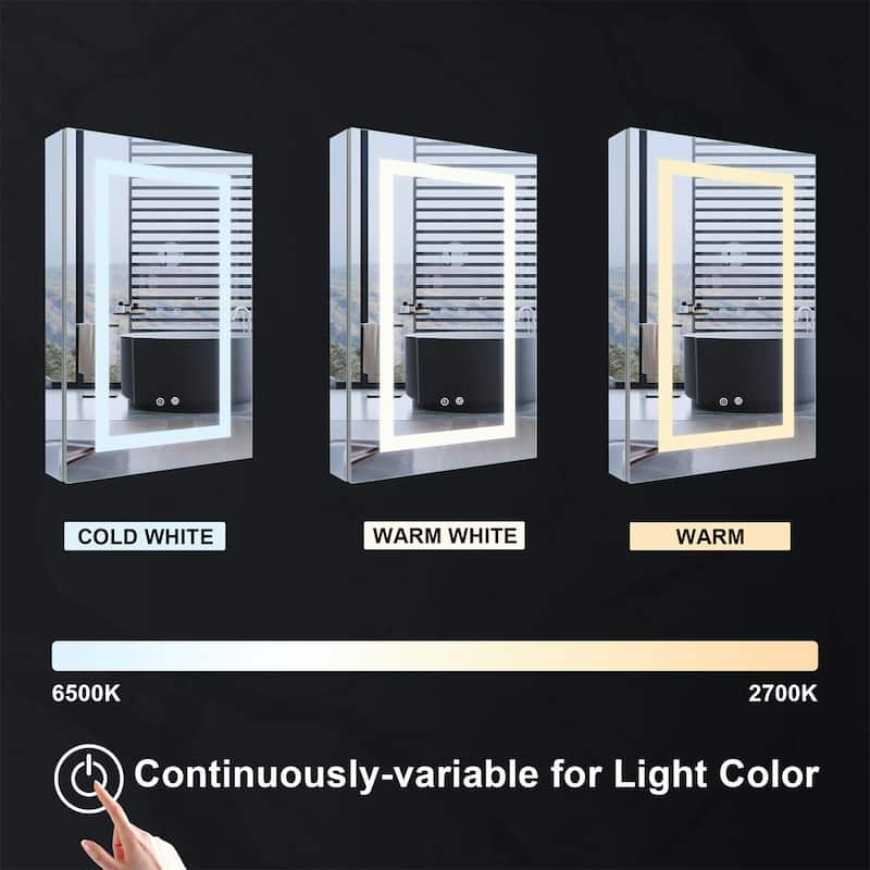 30" H Recessed or Surface LED Mirror Cabinet with Adjustable Glass Shelves,Defogger, Dimmer And Outlets & USB Ports