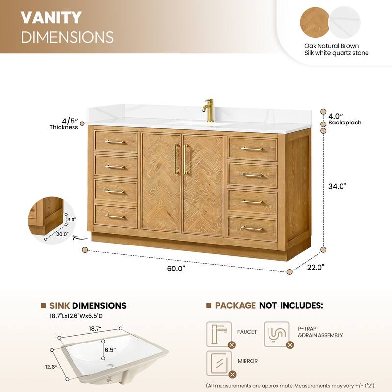 Jakarta Bath Vanity with Quartz Stone Top without Mirror