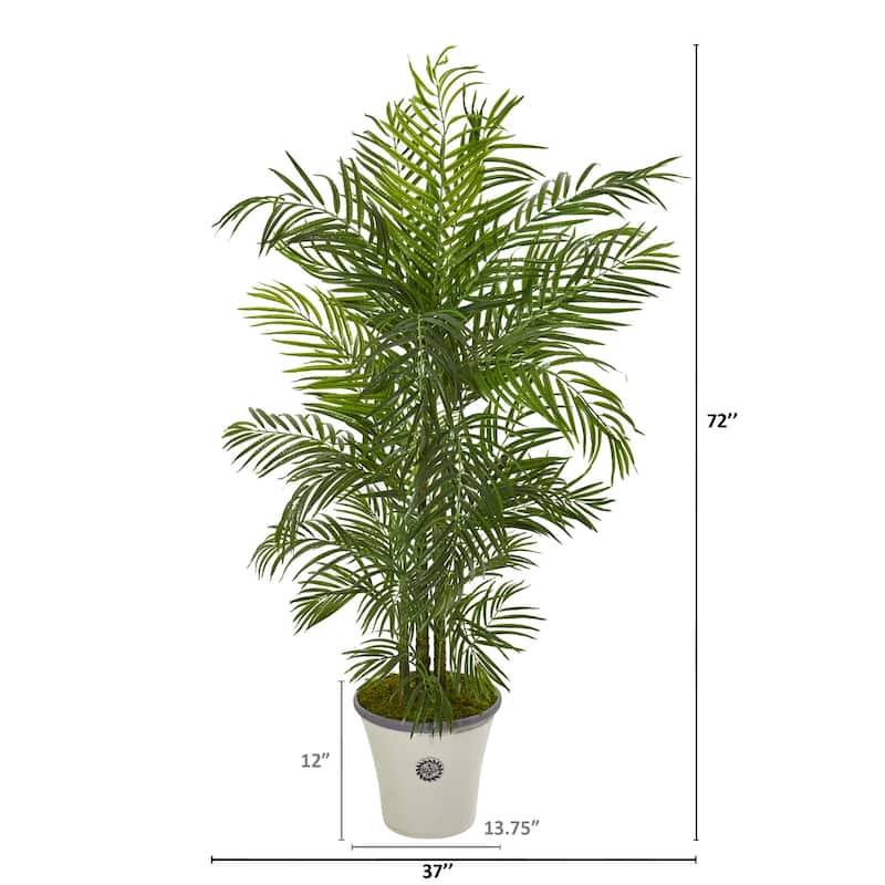 Artificial Palm Tree 63 Inch Indoor Tropical Decor White Planter - Green - 31-40 Inches